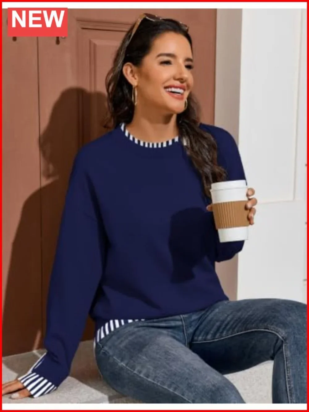 Oversized Knit Pullover Sweater Long Sleeve Crew Neck Loose Fit